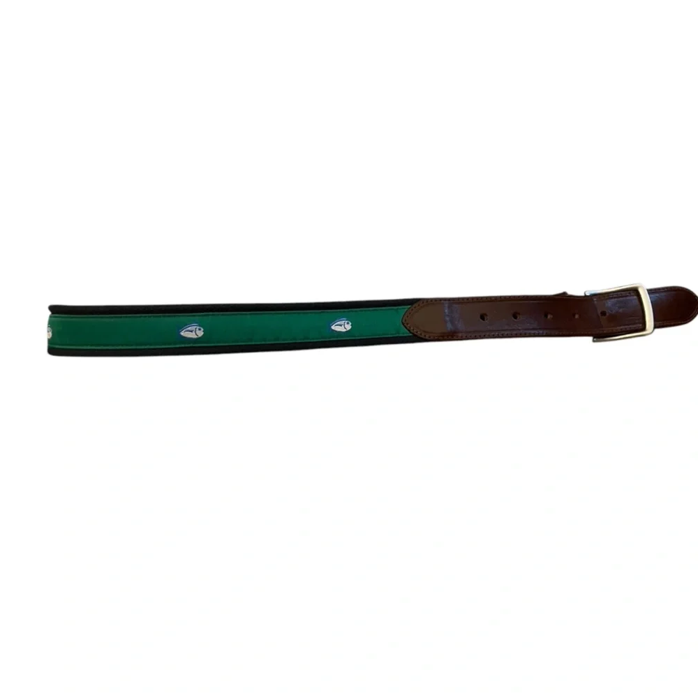 Southern Tide 32 Blue Fish Leather Navy‎ and Green Belt